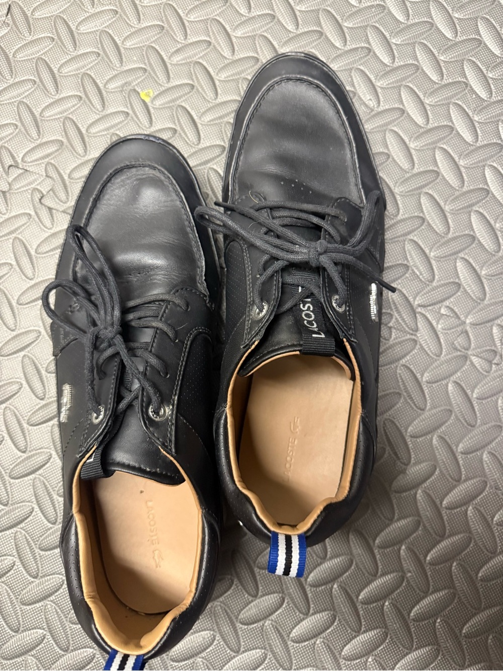 Lacoste Black Leather Lace-Up Casual Shoes with Blue-White Heel Tab
